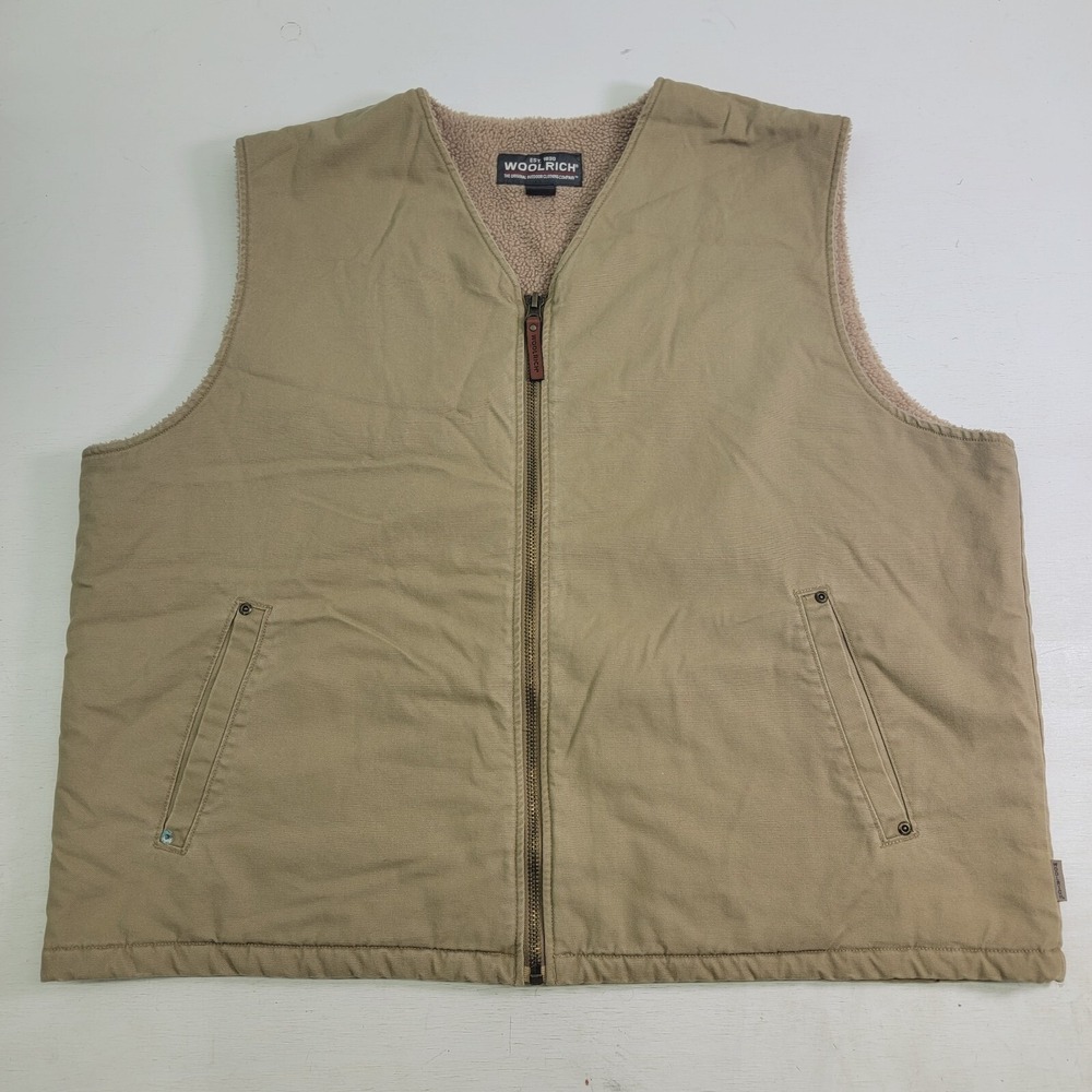 Woolrich Jacket Men's 2XL Tan Vest‎ Canvas Sherpa Lined Coat Work Wear Heavy EUC
